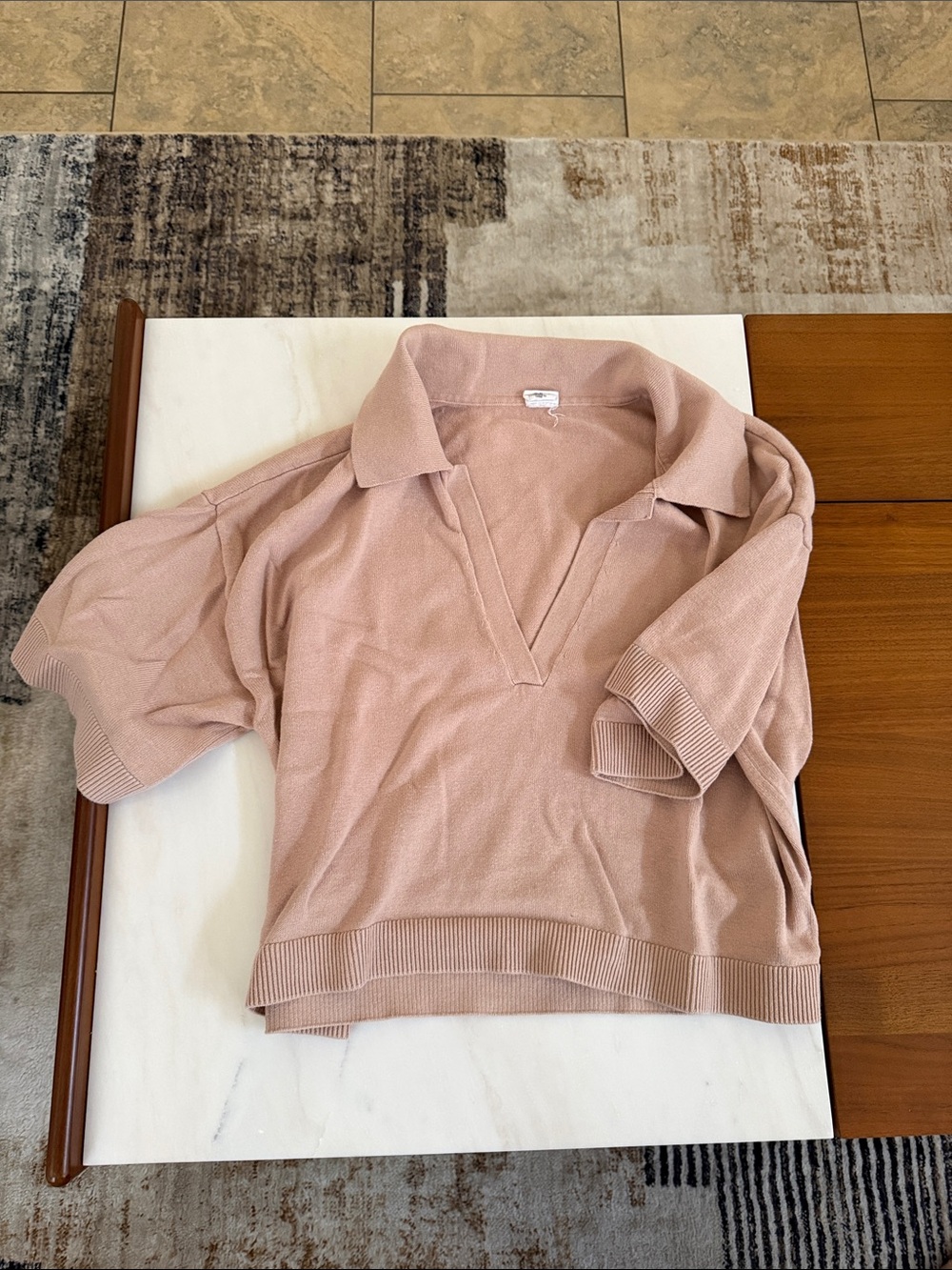 Melrose and Market Dusty Rose V-Neck Polo Sweater